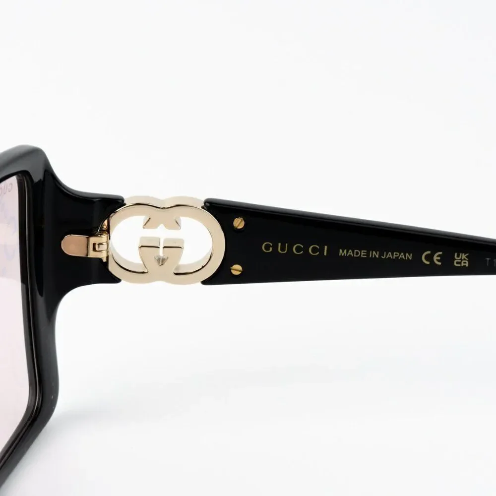 NEW Gucci GG1692S 006 Black Pink Mirror Logo Women Square Sunglasses GG 1692S